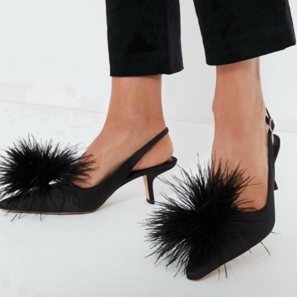 Sam Edelman Elegant Black Slingback Heels with Feather Detail - Picture 7 of 7